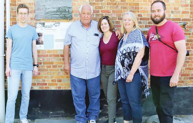 Glen Miller, center, along with his wife, daughter and son-in-law, visited the area in Belgium where Glen’s father, Frank, had served during WWII. Pictured far left is Belgian tour guide and war expert Jelle Thys. (Photo courtesy Mandi Miller)