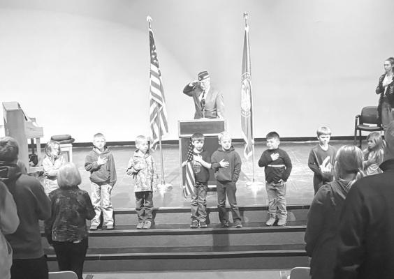 The youngest members of the Callaway Public School student body led those in attendance at the Veterans Day program on Monday in the Pledge of Allegiance.