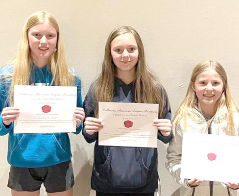 7th grade poppy poster: From left, 1st place; Gracie Brennan, 2nd place; Tasia Trotter, and 3rd place; Lynae Wiese. (Photos courtesy Mary Ann Boldt)