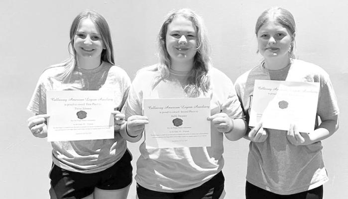 9th grade poppy poster: From left, 1st place; Tiersa Johnson, 2nd place; Ashly Denney, and 3rd place; Alley Jorgenson.