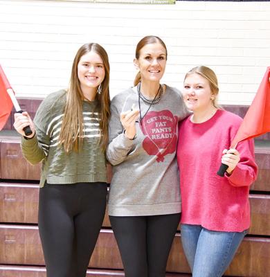 Officials for the school volleyball tournament were Suzi Campbell (center) - referee; and Aubrie Birkle (left) and Tyra Brestel (right) - line judges. (Courier photos by Loleta Connell)