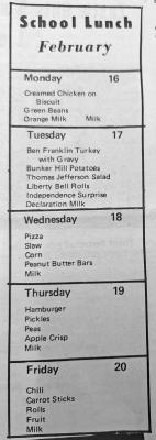 * This school lunch menu appeared in the Feb. 11, 1976, issue of the Callaway Courier.