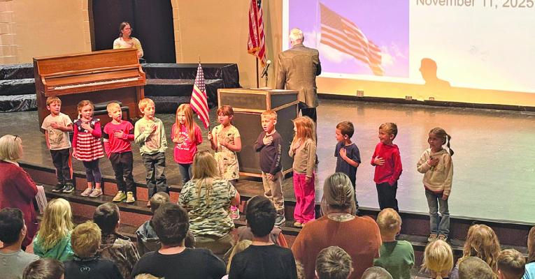 The Callaway kindergarten class led those in attendance at the Veterans Day program in the Pledge of Allegiance.