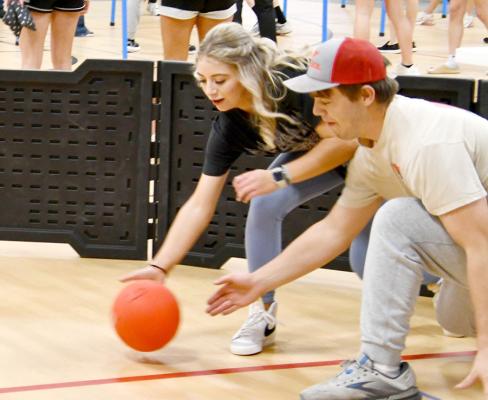 RIGHT: Gaga Ball kept things lively throughout the night...be ready to duck! Erin Fitzgerlad and Dawson Doggett were having fun in the pit. (Courier photos by Loleta Connell)