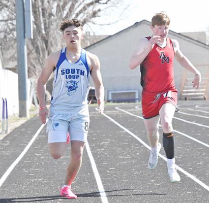 Conner Paulson runs the 200m dash at the Burwell Invite last week where he qualified for finals and picked up the 5th place medal.