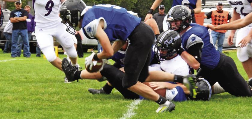 Junior Cache Gracey makes the Falcon offense pay as he picks up the fumble and runs the field for the Bobcat's first touchdown of the afternoon. Courier photos by Loleta Connell