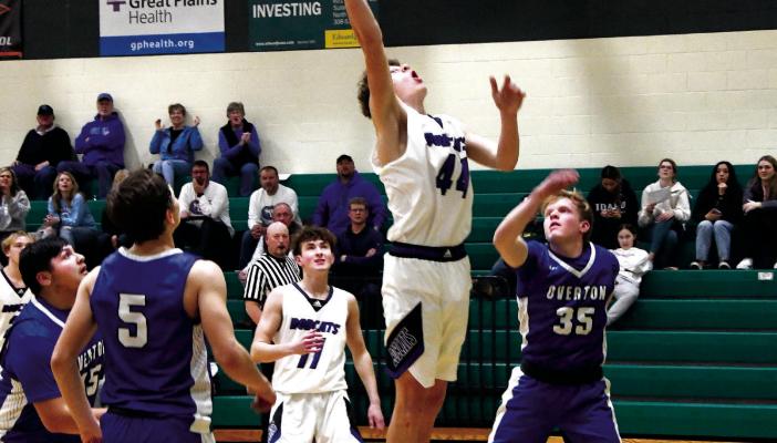 #44 Freshman Crew Witthuhn makes his layup look easy peasy against the Overton Eagles defense.