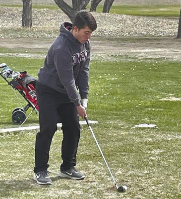 South Loup golfer senior Grant Hrupek tees off at the Thedford golf course last week. (Photos courtesy Jarod Rush)