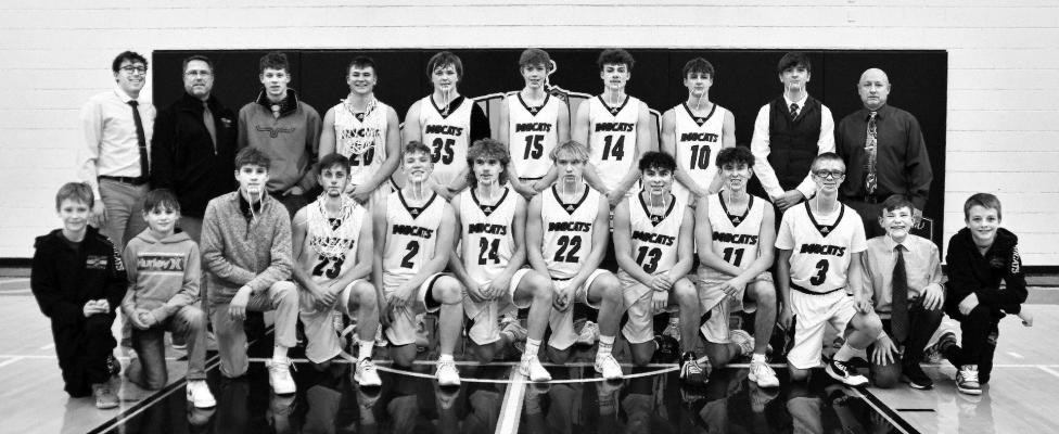 Front Row: Student Managers Jett Morgan and Stetson Guthrie, Brady Brestel, Silas Cool, Trey Connell, Harper Johnson, AJ Starr, Conner Paulsen, Kaden Paulsen, Caleb McFate, Brayden Keeney and Student Manager Kale Kulhanek; Back Row: Assistant Coaches Joel Karg and Mike Weverka, Crew Witthuhn, Lance Jones, Joey Sallach, Carter Wood, Cache Gracey, Dylan Pandorf, Lance Wooter, Head Coach Jeff Cole