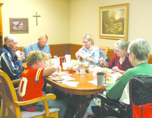The Meyer family was one of many families who enjoyed a traditional turkey dinner with all the trimmings at Callaway Good Life Center on Thursday, Nov. 16. The special event was hosted by the center for residents and their family members. (Courier photo by Ellen Mortensen)