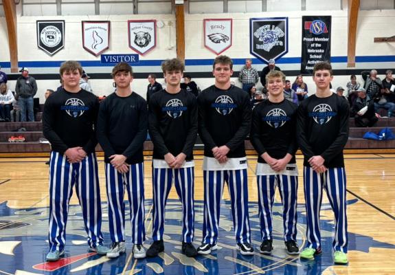 Six seniors ended their basketball careers with the Bobcats in the district final game against Plainview. The seniors are, from left: Joey Sallach, Lance Wooters, Cache Gracey, Rio Remund, Trey Connell, and Brady Brestel. (Courier photo by Loleta Connell)