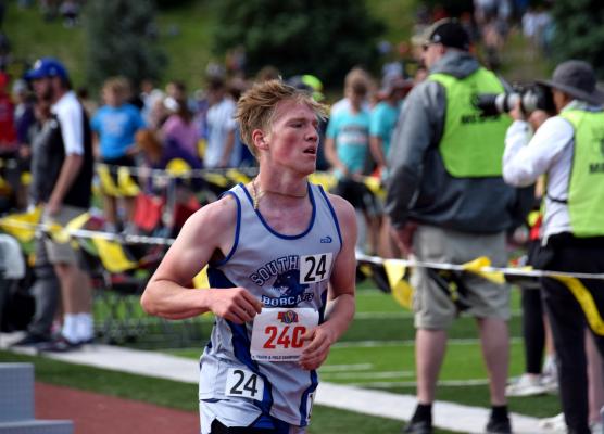 Trey Connell competed in the Class C 3200 meters on May 20 at the NSAA State Track and Field Championships in Omaha. (Courier photo by Loleta Connell)