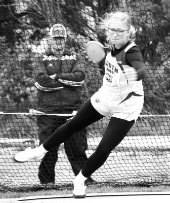 Abby Stallbaumer comes out on top in discus with a throw of 137'06' at Districts and is Burke Bound. . (Courier photo by Loleta Connell)
