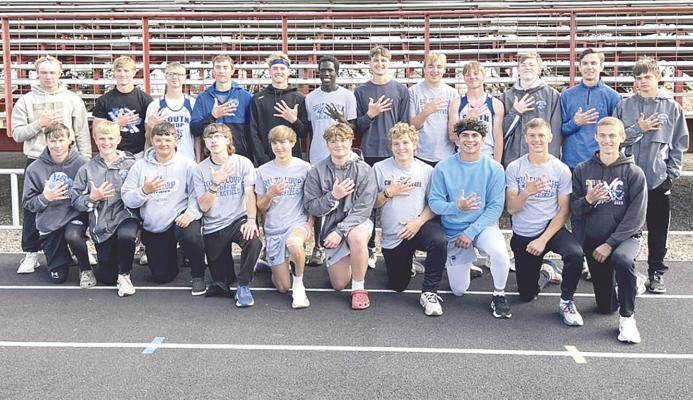 The South Loup boys' track team won the Mid-Nebraska Activities Conference championship last week, the team's fifth consecutive conference championship. The team is coached by Andy Schwarz. (Photo courtesy South Loup Sports)