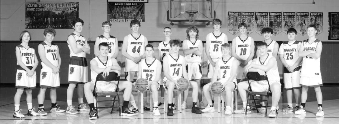 Members of the 2023-24 South Loup boys basketball team are, front row, from left: Rio Remund, Brady Brestel, Cache Gracey, Trey Connell, and Joey Sallach; Second Row: Walter Bierman, Wacey Schultz, Malachi Neth, Haydn Stretesky, Crew Witthuhn, Caleb McFate, Harper Johnson, Carter Wood, Dylan Pandorf, Conner Paulsen, Taytum Wiese and Elijah Cool. Not Pictured: Lance Wooters. (Courier photos by Kevin Neth)