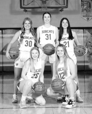 Senior members of the South Loup girls basketball team are: Front Row, from left: Josie Reiff and Bryn Schwarz; Back Row: Maggie Birkel, Delaney Rogers and Jazlynn Bechtold.