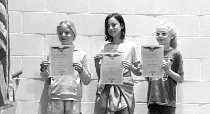 Americanism Essay contest winners for 4th grade were, from left: 1st Olivia Doggett, 2nd Fayth Duckett and 3rd Brianna Quitmeyer.