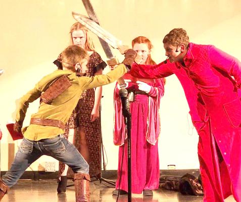 The Callaway elementary students in grades second through sixth performed Robin Hood, The Musical on Saturday evening at Callaway Public School. Shown above is the sword fight between Robin Hood (Lane Hogg) and the Sheriff (Aaron Johnson) (Photo courtesy Sara Hogg)
