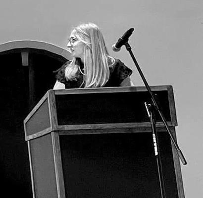 Callaway senior Abby Staulbaumer shared her plans for the future with the student body and faculty at CPS last week. (Photo courtesy CPS)