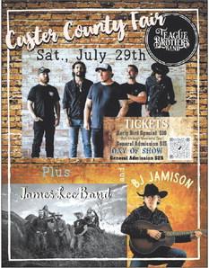 Tickets are available now for the Custer County Fair concert on Saturday, July 29. Advance tickets are $15; day of the show tickets are $25.