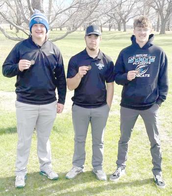 Three South Loup golfers earned medals at the Sandhills- Thedford Invite last week. From left are Joey Sallach, Dawson Doggett, and Cache Gracey. (Photo courtesy CPS)