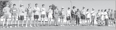 Logan Recoy, seventh from left, finished in 7th place at the Ravenna cross country meet last week. (Courtesy photo)