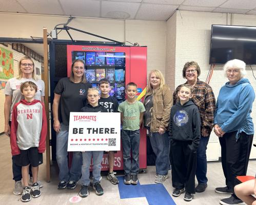 On Monday, Oct. 21, Callaway Public School hosted a ribbon cutting for the new book vending machine. The machine is a gift to the school from TeamMates and has been placed in the school cafeteria. (Photo courtesy CPS)