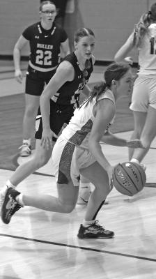 Erin Fitzgerald brings the ball up the court for the Lady Bobcats.