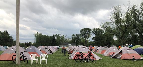 The grass area just south of the school looked like a tent city last Tuesday night, as BRAN riders enjoyed an overnight in Callaway. (Photos courtesy Joleen Kalinowski)