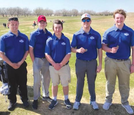 Matthew Mannon, Dylan Handley, Grant Hrupek, Colbi Smith and Joey Sallach took third place as a team at the April 21 Sandhills-Thedford Invitational. (Photos courtesy of Jarod Rush)