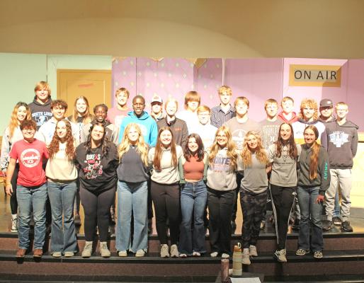 The cast and crew of the Callaway High School One Act team have been practicing since school started and had their first competition on Monday. They performed for the public in Callaway on Tuesday night, and are gearing up for conference on Nov. 14. The team is coached by Hannah Beck. (Courier photo by Ellen Mortensen)