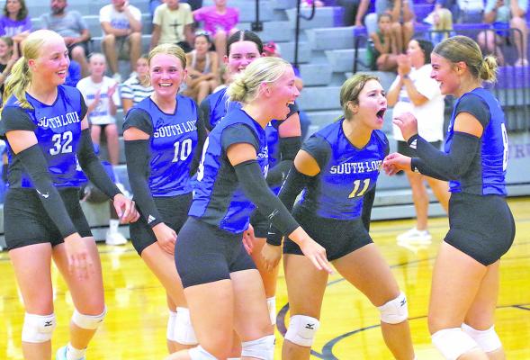 The Lady Bobcats volleyball team kicked off the South Loup fall sports season as they competed in a jamboree in Burwell on Thursday, Aug. 21. The pre-season matches were a great opportunity to get some on-court experience for the young team, who is clearly fired up and ready for the season to get underway! (Photo by Ronda McFate)