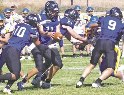 Seniors Conner Paulsen (#10), Dylan Pandorf (#11), Noah Anderson (#21), and Paxton Bierman (#9) all had a great game against Atkinson West Holt last week in Arnold. The Bobcats were able to get a shutout on the Huskies. (Courier photo by Ronda McFate).