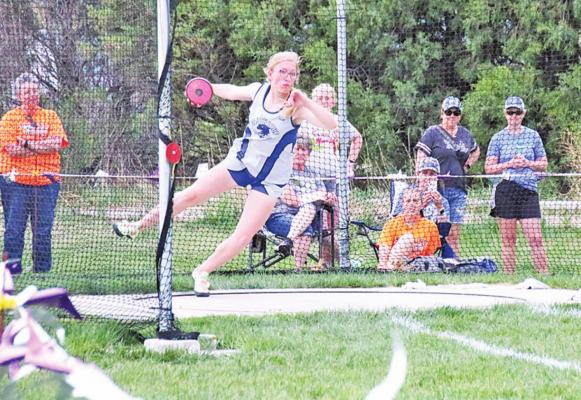Abby Stallbaumer qualified for the state track meet in discus with a throw of 138-07. This was also a personal record and new school record for Stallbaumer. (Courier photos by Amanda Koubek-Wehnes)