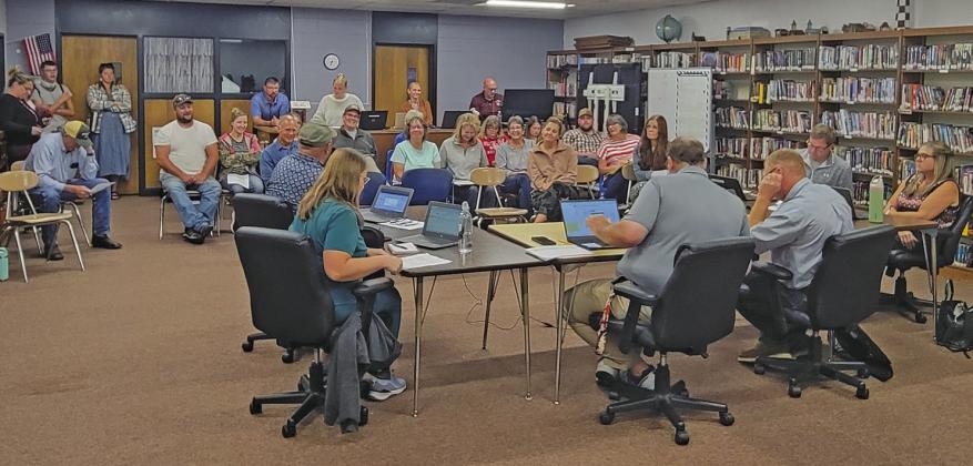 A large group of Callaway residents attended the budget hearing and regular meeting of the Callaway Board of Education on Sept. 21. At the conclusion of the meeting, the board approved a tax rate increase of 4.72 percent. (Courier photo by Ellen Mortensen)