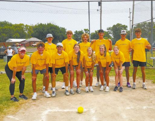 A team of high school students from Callaway and the surrounding area won the inaugural mushball tournament in Callaway on Saturday. The event, which also featured a free-will donation cookout, was a fundraiser for the swimming pool. (Photo courtesy Liania Hrupek)