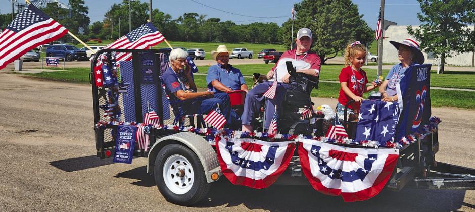 On the float for the Oconto Class of 1966 are Jerry Preston, Mike Tierney, Gale Hendrichsen and Vicky Eggleston. Also on the float is Presley Sinner, Tierney’s granddaughter.