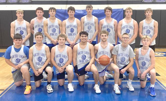 Members of the 2024-25 Bobcats basketball team are front row, from left: Tatum Wiess, Elijah Cool, Wacey Schultz, Conner Paulsen, Harper Johnson, Caleb McFate, Tysen Schacher; Back Row: Ethan Furne, Malachi Neth, Dylan Pandorf, Crew Whithtuhn, Carter Wood, Austin Davenport, Caleb Furrow, Callan Whitthuhn.n. (Photo courtesy Katie Arndt)