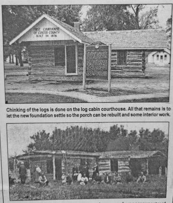 The bottom photo showing the courthouse in its younger days comes from a penny postcard dated 1910. The courthouse, shown as it undergoes restoration in the top photo, was built by Milo Young in 1876.