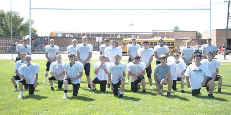 Members of the 2024 Bobcat football team are, kneeling, from left: Elijah Cool, Tysen Schacher, Ben Linden, Patrick Eggleston, Wacey Schultz, Callan Witthuhn, Taytum Wiese, Austin Davenport, Caden Pandorf-Richardson, Alex Hoskins, and Ryan Lords; Standing: Crew Witthuhn, Ethan Furne, AJ Starr, Caleb Furrow, Kyle Bloomer, Devyn Denney, Jamie Tickle, Conner Paulsen, Colton Hicks, Harper Johnson, and Dylan Pandorf. (Photo by Jessica Tickle)