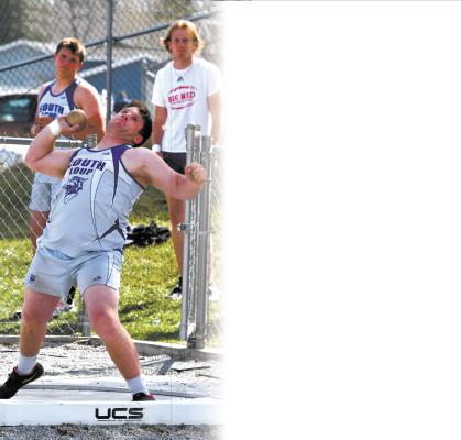 Clay Witthuhn places 6th in the shot put with a throw of 39' 6'. (Courier photos by Loleta Connell)