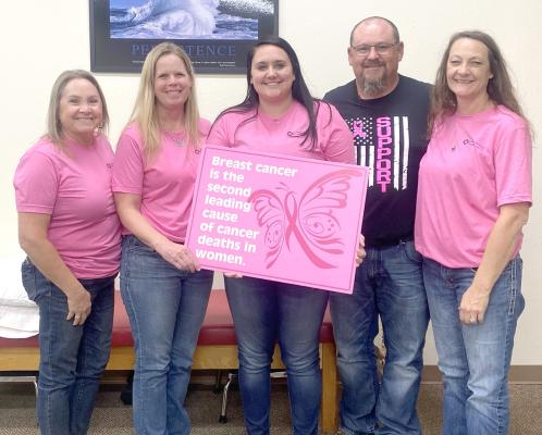 The employees of TEAM Physical Therapy in Callaway were just one of many businesses in the community who participated in the 'Pink Out' on Friday, Oct. 18. The day was designated by Callaway District Hospital as a time to raise awareness for breast cancer prevention and research. (Photo courtesy CDH)