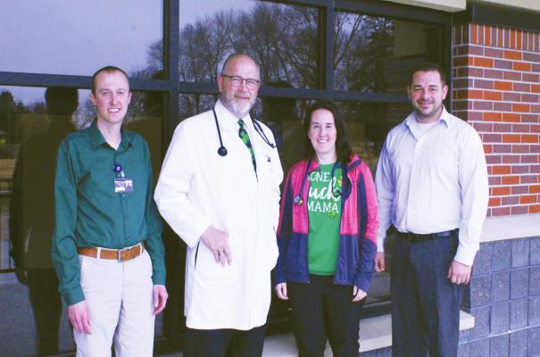 From left are Callaway District Hospital CEO Brett Eggleston, Dr. Kenneth Loper, Dr. Tiffany Svoboda, and CFO Caleb Poore. Other providers on staff are Dr. Chelsea Williams, and Tessa Keeney, PA-C. (Photo By Ellen Mortensen)