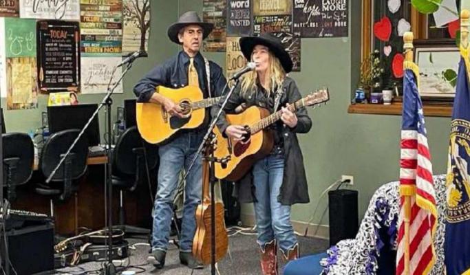 Kerry Grombacher and Aspen Black perform at the library in Callaway on Feb. 21. (Photo courtesy Laura Seng)