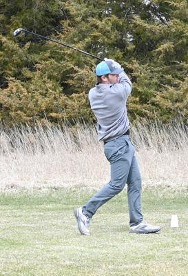 Dawson Doggett tees off during the South Loup Invite on April 5. Doggett had the low score for the Bobcats at the Hershey Invite last Thursday. (Courtesy photo)