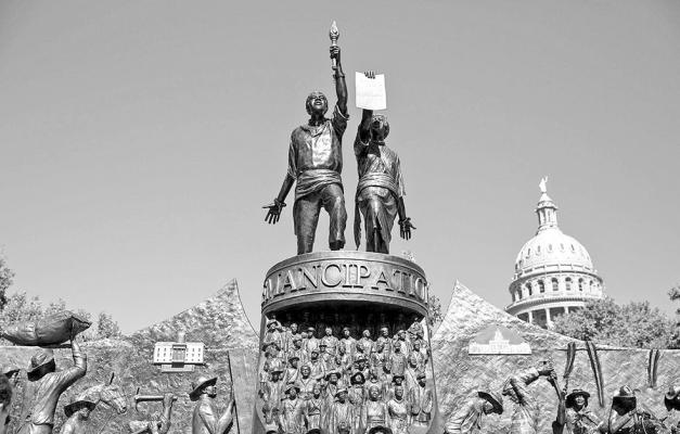 The Texas African American History Memorial on the grounds of the Capitol in Austin was unveiled and dedicated in 2016. The monument's centerpiece honors Juneteenth and the Emancipation Proclamation. (Photo credit Texas State Historical Association)