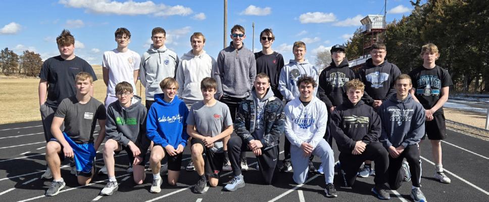 Members of the South Loup boys’ track team are, front row, from left: Braxton Cozad, Callen Hickenbottom, Walter Bierman, Jaden Baker, Paxton Bierman, Conner Paulsen, Wacey Schultz, and Josiah Coleman; Back row: Zane Ellison, Hudson Vickers, Jacob King, Caleb Furrow, Noah Anderson, Eli Rogers, Elijah Cool, Eli Hunt, Taytum Wiese, and Ben Linden. Not pictured: Dylan Pandorf, Brayden Keeney, Shaun Johnson, Jacob Myers, Jett Morgan, and Tysen Schacher. (photo courtesy Debbie Connelly)