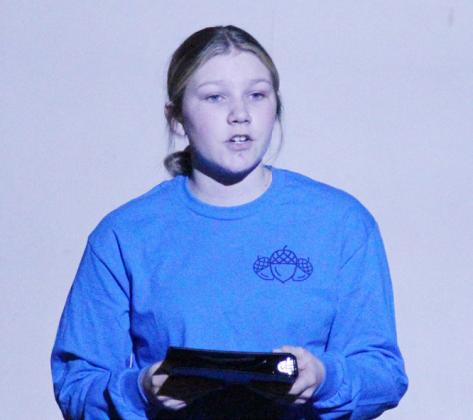 Tyra Brestel performed her poetry presentation at Speech Night last week, and on Monday took first place at Districts with her speech.