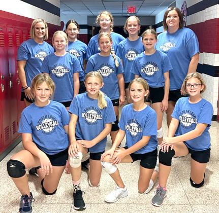 Members of the 2023 Bobcat 6th grade volleyball team are: Front row, from left - Rylee Trumbull, Addison Dalrymple, Georgia Guthrie, Avery Corbin; Row two - Lauren Reiff, Paityn Dailey, Amelia Pandorf; Back row - Coach Della Dailey, Carlee Smith, Paisley Witthuhn, Berklee Preston, Coach Michelle Preston.