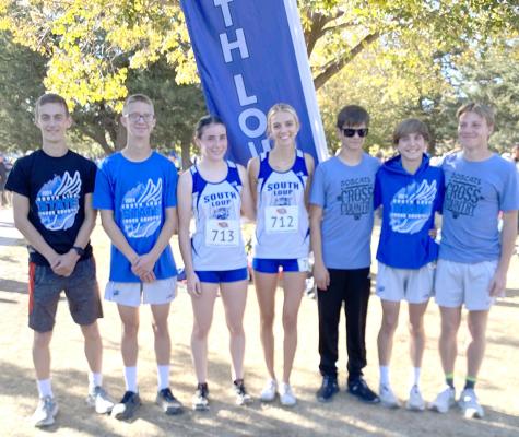 From left: Josiah Coleman, Caleb McFate, Ivy Tullis, Ella Cool, Jaden Baker, Walter Bierman, and Dawson Mason competed at the State Cross Country meet at Kearney. (Photo courtesy Arnold Public School)